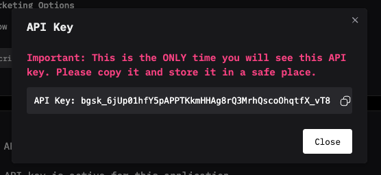 API Key modal