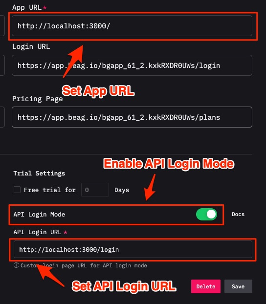 Create new app settings